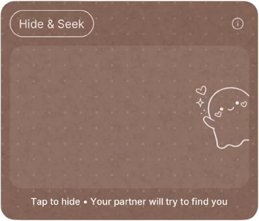 Hide and Seek game screen from the Closer app: tap to hide, your partner will try to find you